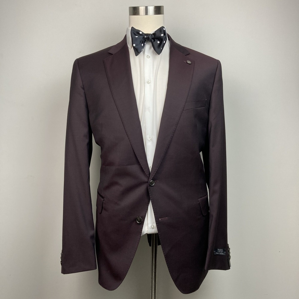 Ted by Ted Baker Men's Modern-Fit Bordeaux Wool-Blend Suit Separate Jacket 46L